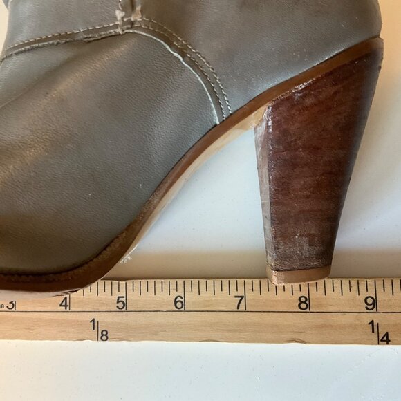 VTG Dingo 5.5 Gray Leather Knee Boots Fold-Over Slouchy Western Boho Metal Toe - Picture 12 of 13